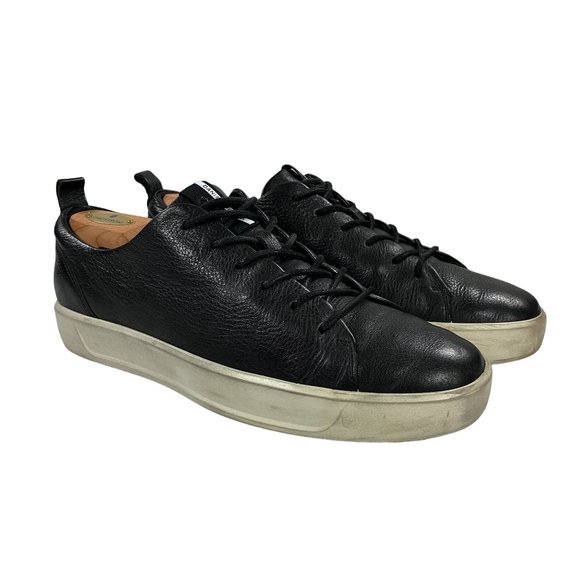 ECCO Sneakers Walking Shoes Mens Size 44 (US 10-10.5) Black Leather Lace Up - Picture 1 of 10